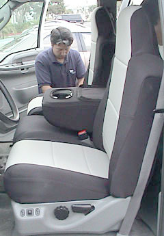 coverking neoprene seat cover installed in Ford
              truck