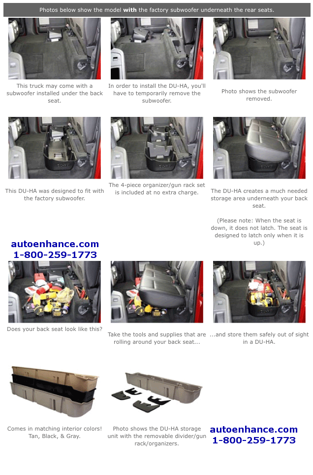 Du-Ha DuHa Underseat Storage Organizer Gun Case Ford F-150 SuperCrew 2009-2010 2