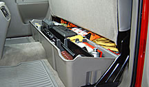 du-ha under the seat storage organizer and gun case for pickup trucks.